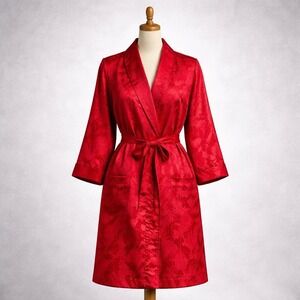 Vintage‎ Victoria's Secret Gold Label Red Satin Jacquard Floral Robe Size P/S